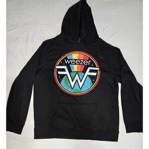 Weezer Hoodie XL Black Earth Logo Graphic Pullover Sweatshirt Tour Merch